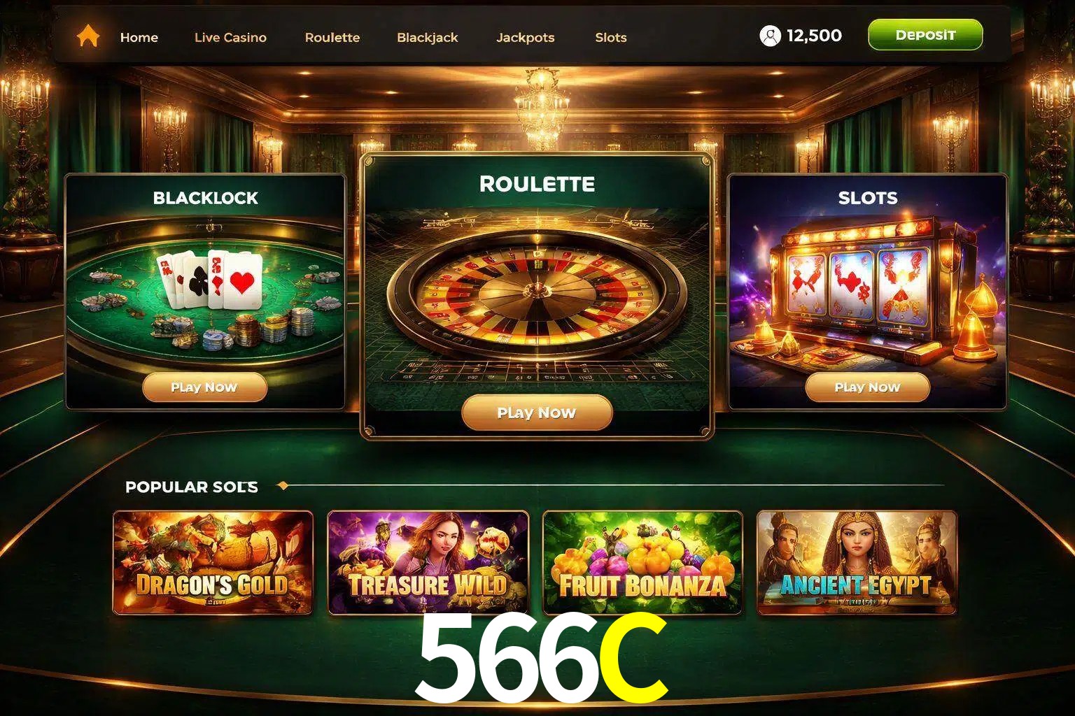 Vista de la plataforma 566C Casino mostrando categorías organizadas de juegos en línea